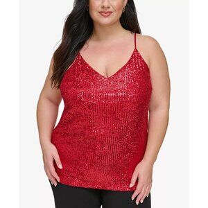 Calvin Klein Plus Size Red V-Neck Sleeveless Sequin Camisole Top Size 3X NWT